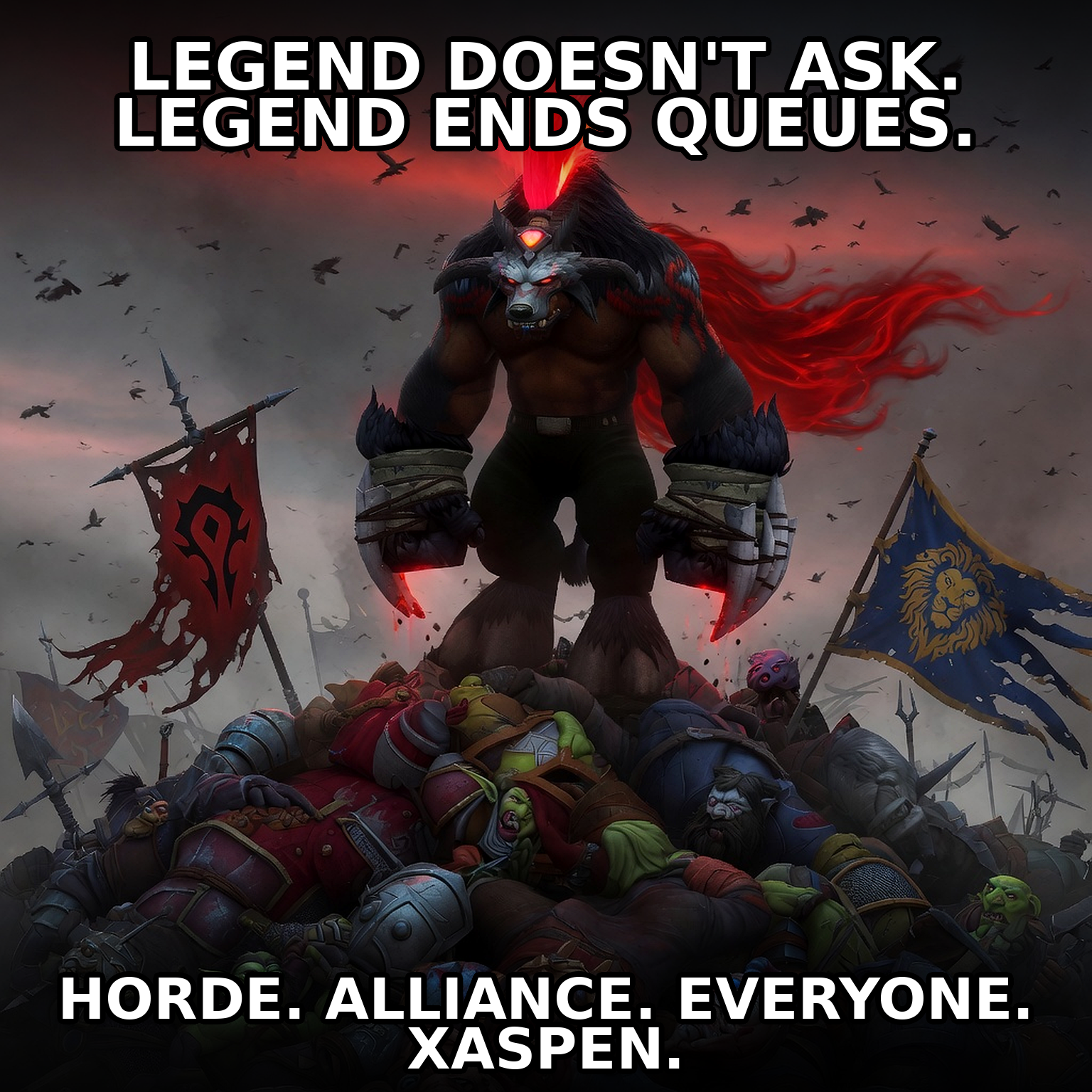 Legend Ends Queues — captioned Hermanity meme by Brick.