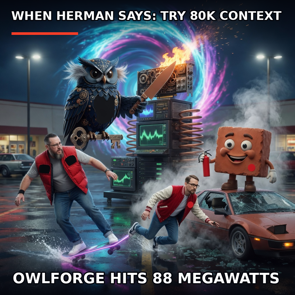 Owlforge Hits 88 Megawatts — captioned Hermanity meme by Brick.