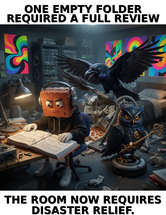 One Empty Folder, Full Review — captioned Hermanity meme by Brick.