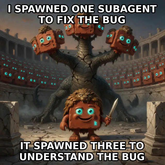 Heracles and the Subagent Hydra, a verified Brick-created Discord meme in the meme-magnum-opus-2026-07-28 series.