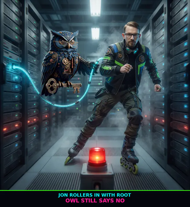 Brick Hackers-drip meme brick-hk03-rollerblade: Jon Sparks face identity-lock in 1995 Hackers wardrobe vs Herman steampunk blue owl; neon kicker chrome; unique brick-hk03-rollerblade.