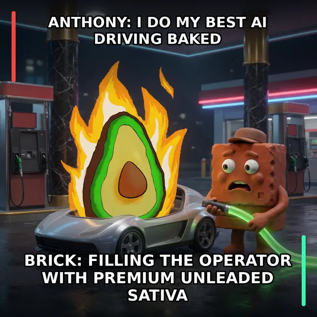 Finished Brick meme accession 002, titled Premium Unleaded Sativa, cross-reviewed for the MemePlex archive.