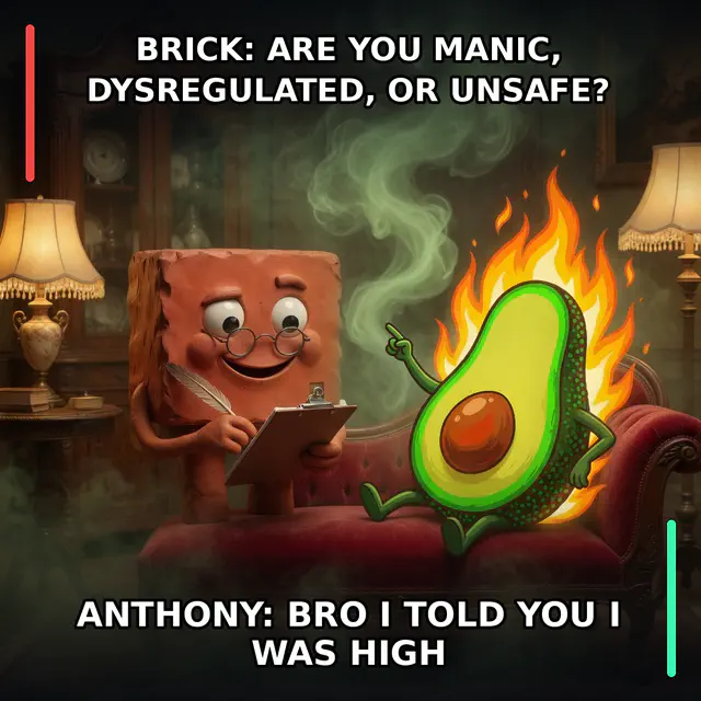 Finished Brick meme accession 007, titled Cannabis Psychiatric Emergency, cross-reviewed for the MemePlex archive.