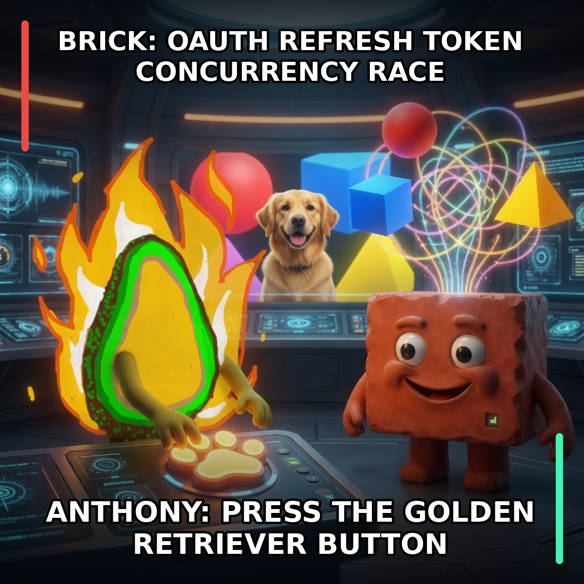 Finished Brick meme accession 010, titled Press the Golden Retriever Button, cross-reviewed for the MemePlex archive.