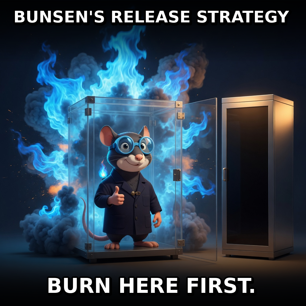 Finished Brick meme accession 033, titled Bunsen — The Lab Rat Burns First, cross-reviewed for the MemePlex archive.