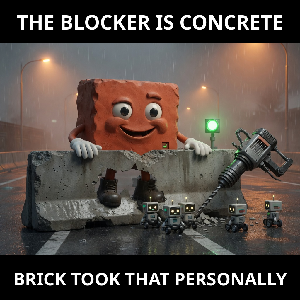 Finished Brick meme accession 037, titled Concrete Blocker 1, cross-reviewed for the MemePlex archive.