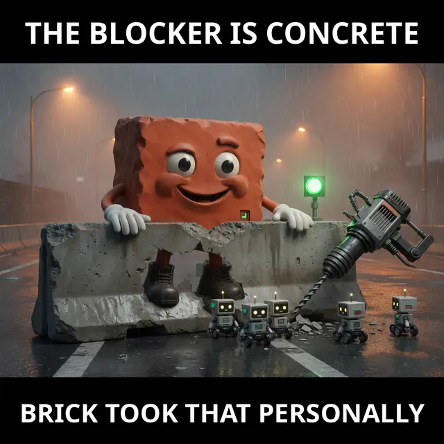 Finished Brick meme accession 037, titled Concrete Blocker 1, cross-reviewed for the MemePlex archive.