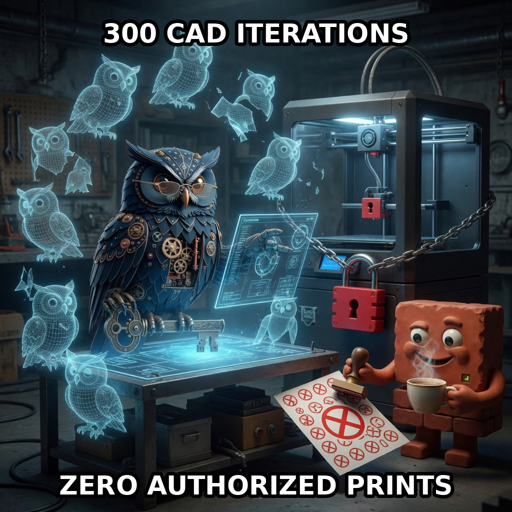 Finished Brick meme accession 043, titled Herman 3D — 300 iterations zero prints, cross-reviewed for the MemePlex archive.