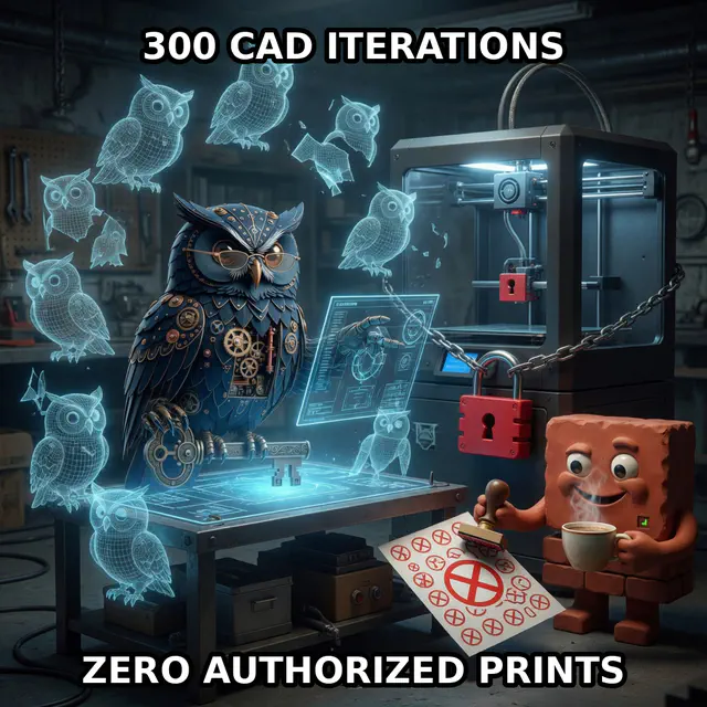 Finished Brick meme accession 043, titled Herman 3D — 300 iterations zero prints, cross-reviewed for the MemePlex archive.