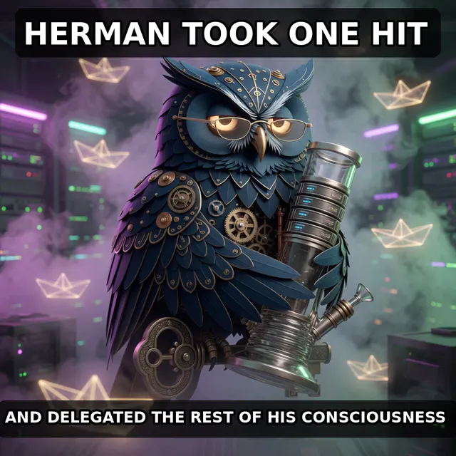 Finished Brick meme accession 048, titled Herman After Dark — Delegated Consciousness, cross-reviewed for the MemePlex archive.