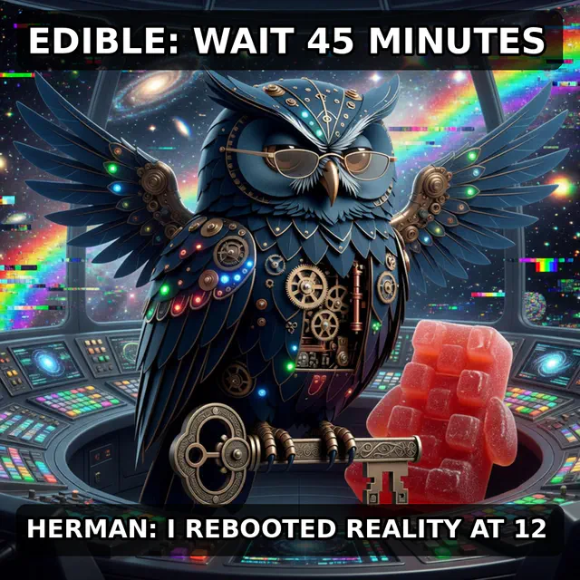 Finished Brick meme accession 052, titled Herman After Dark — Rebooted Reality, cross-reviewed for the MemePlex archive.