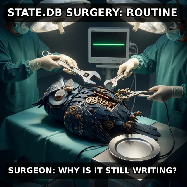 Finished Brick meme accession 054, titled Herman — State DB Surgery, cross-reviewed for the MemePlex archive.