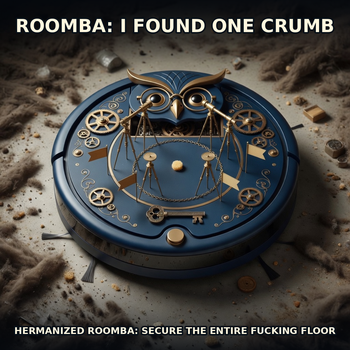 Finished Brick meme accession 056, titled Hermanized Crime-Scene Roomba, cross-reviewed for the MemePlex archive.