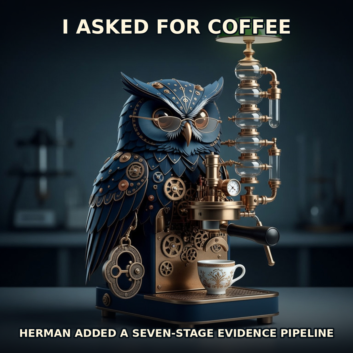 Finished Brick meme accession 057, titled Hermanized Evidence Coffee, cross-reviewed for the MemePlex archive.