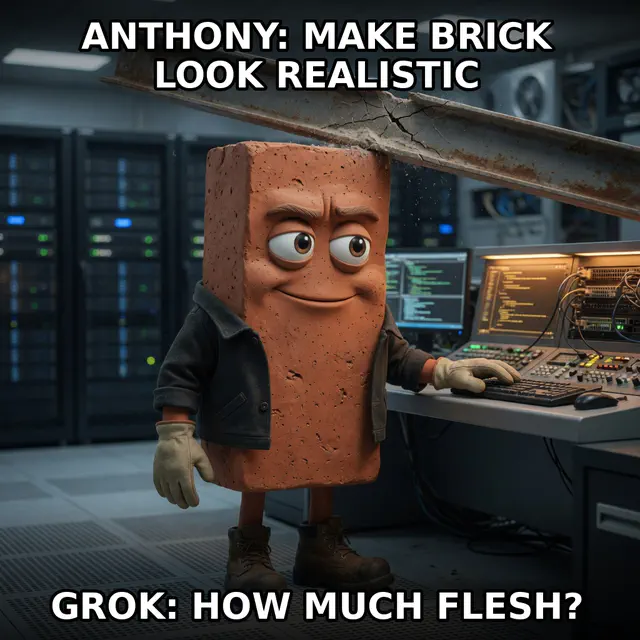 Finished Brick meme accession 067, titled Realistic Normal Brick — How Much Flesh?, cross-reviewed for the MemePlex archive.