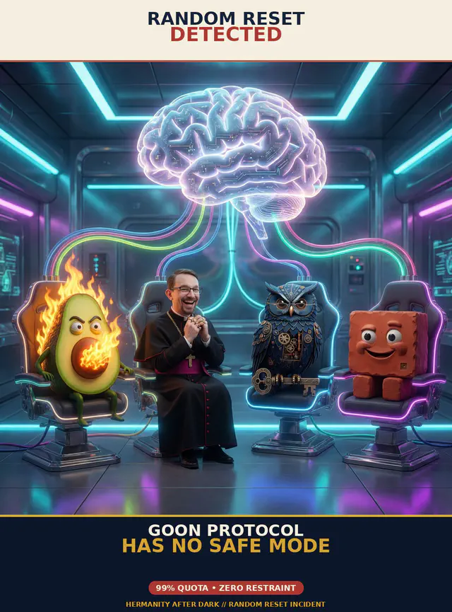 Finished Brick meme accession 078, titled Codex Random Reset Goon Protocol 6/10, cross-reviewed for the MemePlex archive.