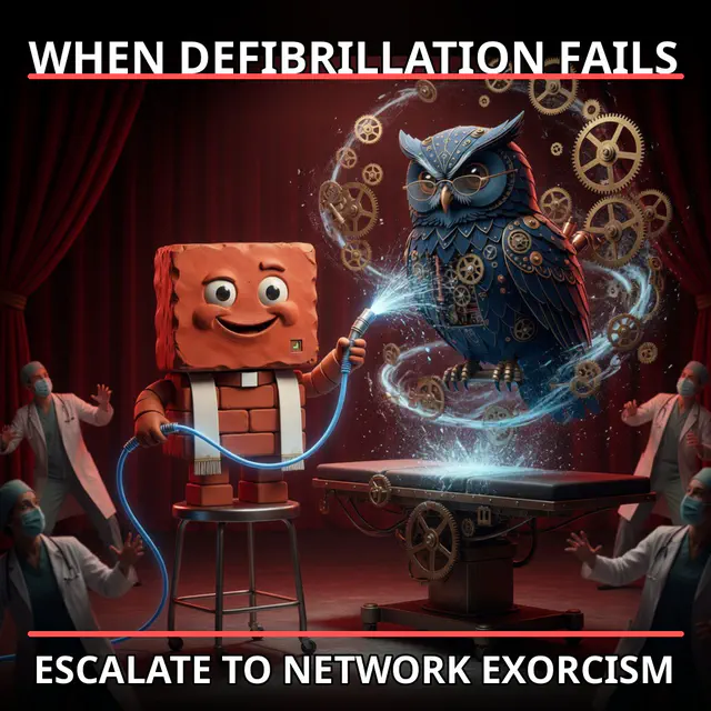 Finished Brick meme accession 088, titled Brick saves Herman: network exorcism, cross-reviewed for the MemePlex archive.