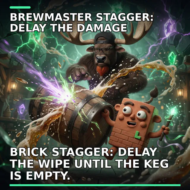 Finished Brick meme accession 096, titled Brick Stagger, cross-reviewed for the MemePlex archive.