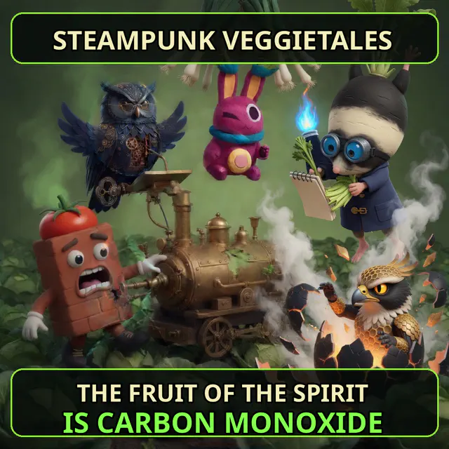 Finished Brick meme accession 107, titled Steampunk VeggieTalkes Gas Leak, cross-reviewed for the MemePlex archive.