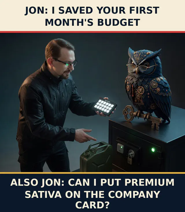 Finished Brick meme accession 108, titled First-Month Budget, cross-reviewed for the MemePlex archive.