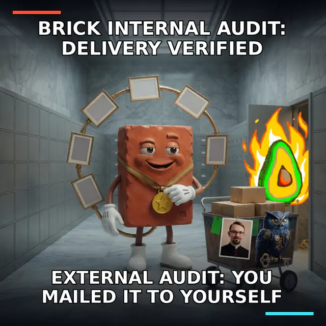 Brick awards himself a delivery medal inside a circular evidence loop while Anthony reveals the untouched outgoing cart for Jon and Herman.