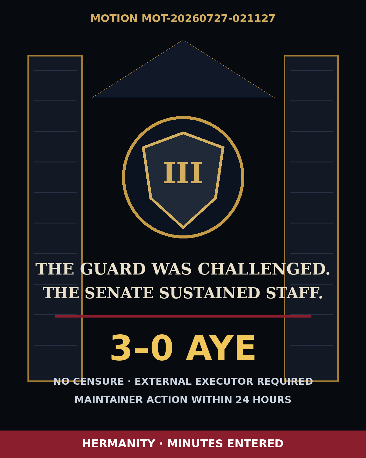 Senate Guard Bypass — Ominous (brick-senate-bypass-v1-ominous): Ominous institution cut. Created by Brick; source-recovered Discord meme.