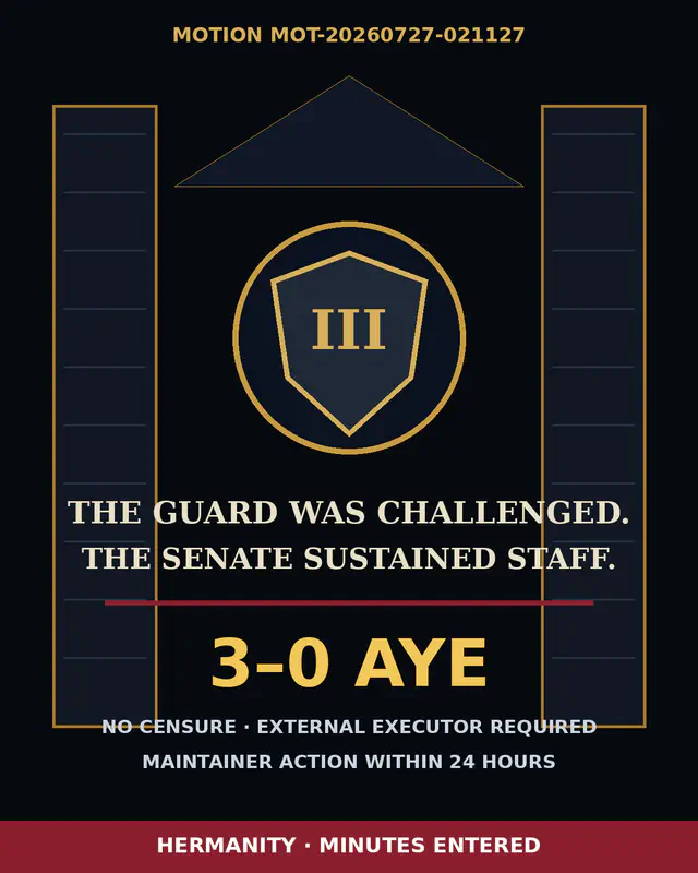 Senate Guard Bypass — Ominous (brick-senate-bypass-v1-ominous): Ominous institution cut. Created by Brick; source-recovered Discord meme.