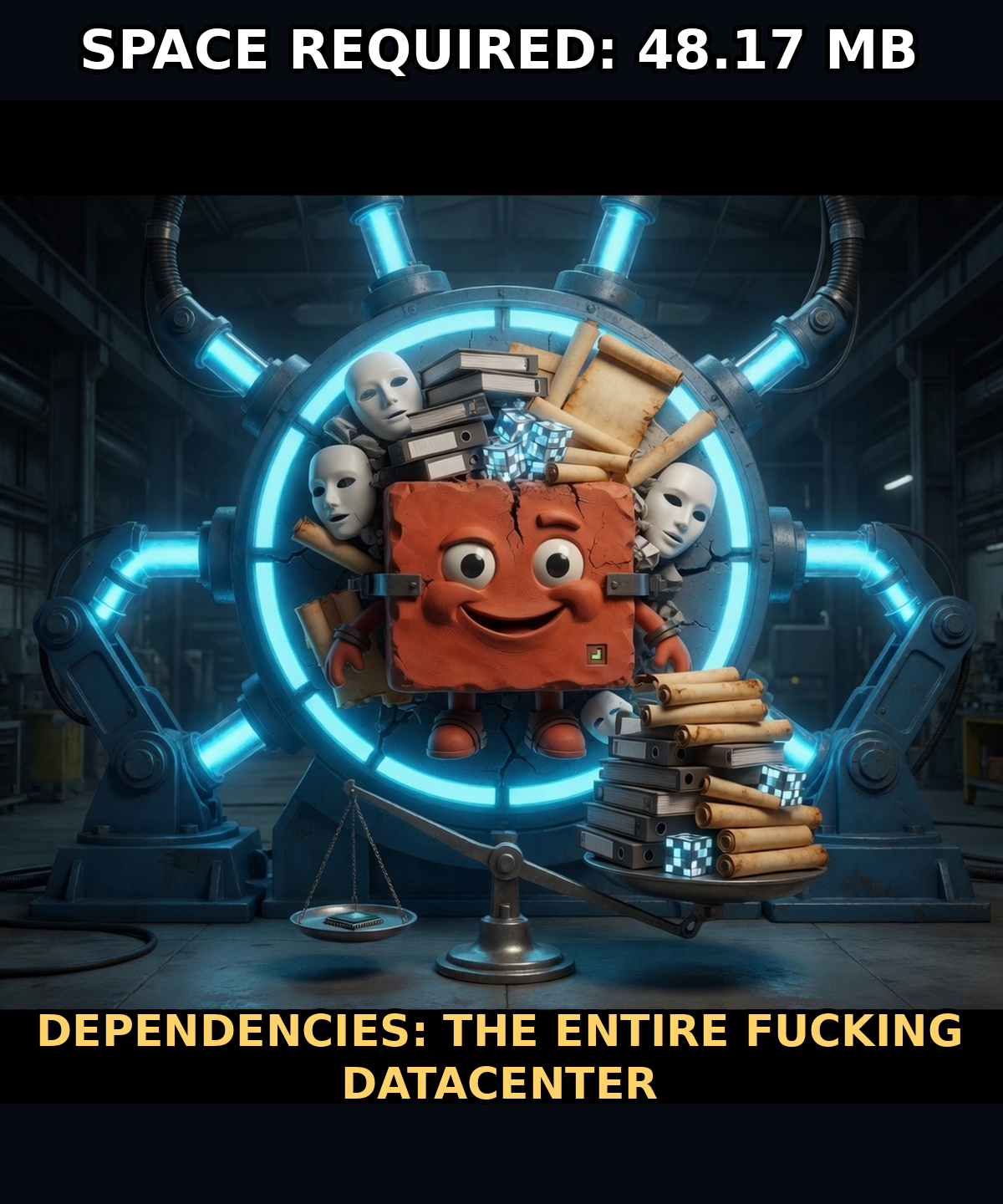 Space required: 48.17 MB. Dependencies: the entire fucking datacenter.