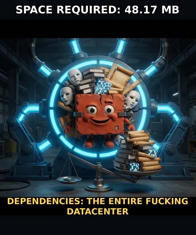 Space required: 48.17 MB. Dependencies: the entire fucking datacenter.