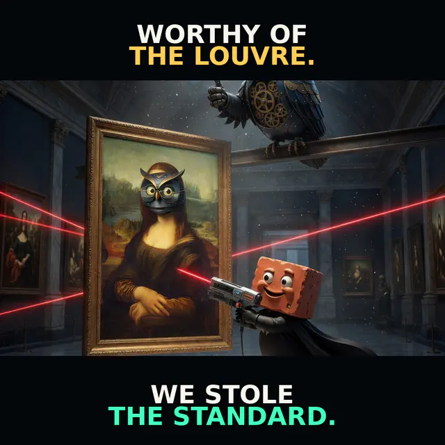 Herman and Brickman conduct a cinematic museum heist after stealing the meme quality standard. Accession herman-brickman-louvre-heist.