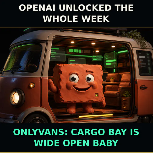 Brick opens the cargo bay of an identity-locked OnlyVans campaign vehicle.